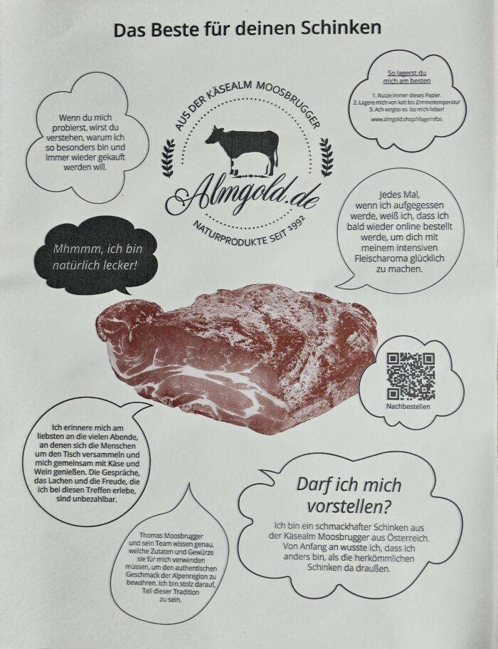 Schinkenpapier - Wurstpapier von Almgold für Rohschinken, Speck und Rohwürste