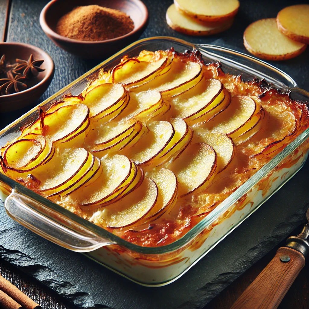 Kartoffelgratin in gläserner Backform