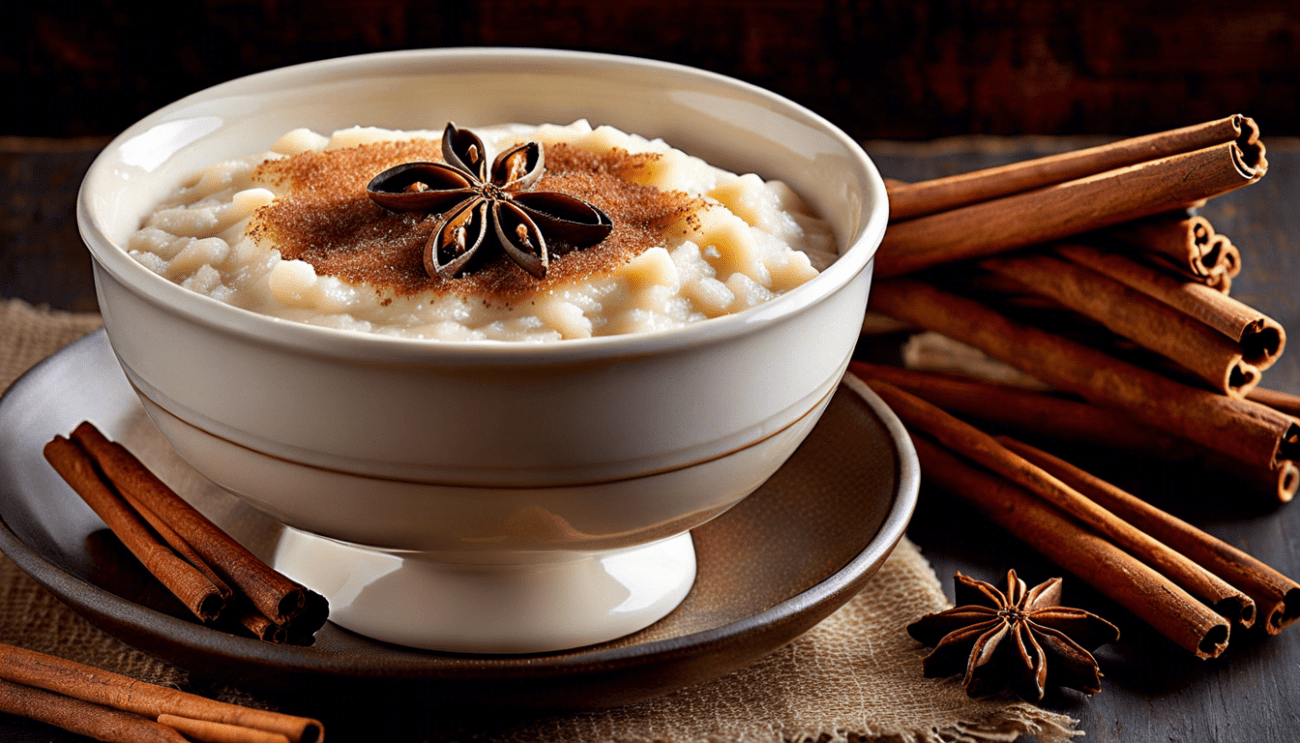 Feinster Milchreis mit Zimt aus Ceylon in einer Tasse im ansprechenden Ambiente