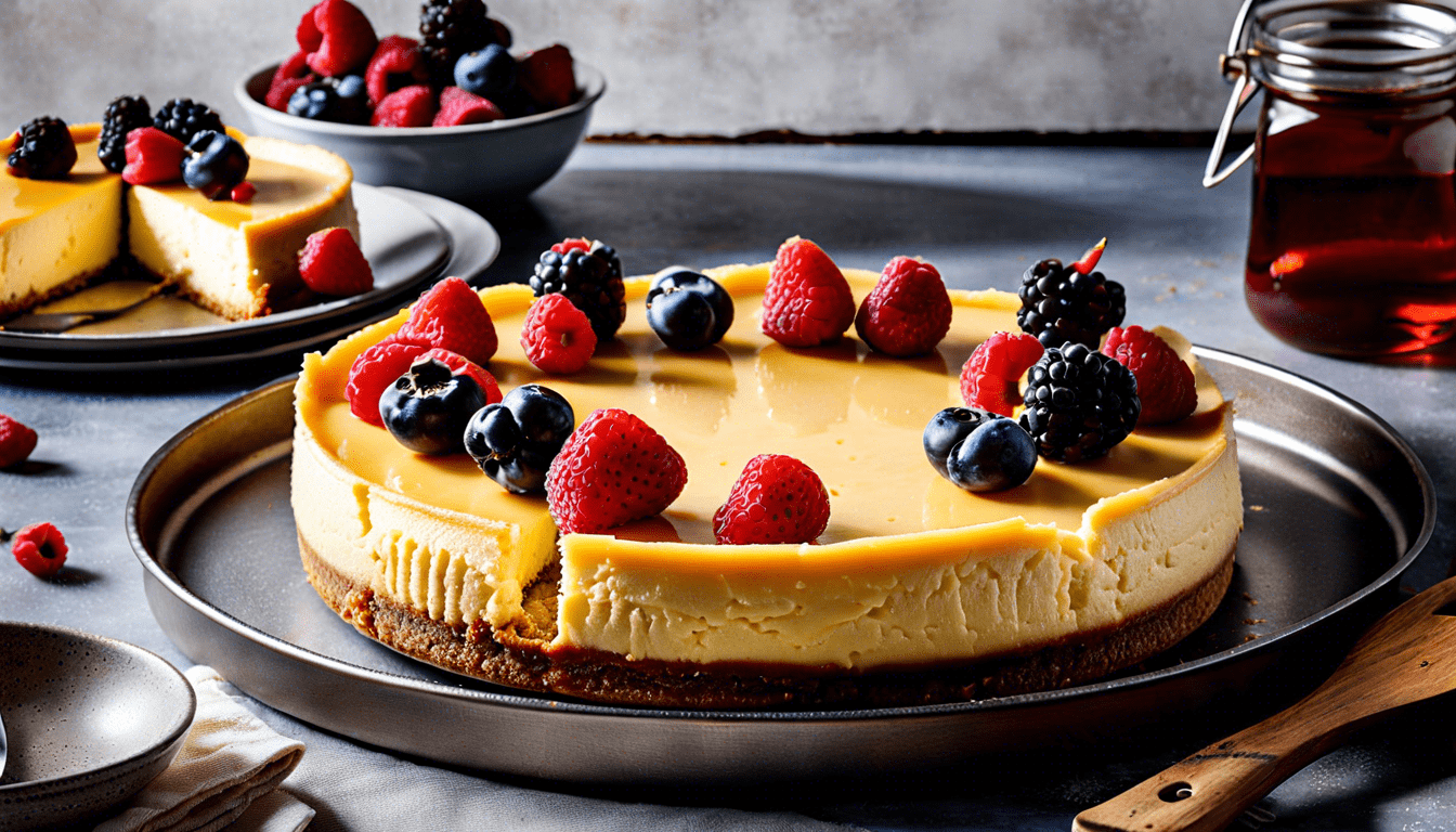 Käsekuchen mit frischen Beeren belegt auf einem Teller