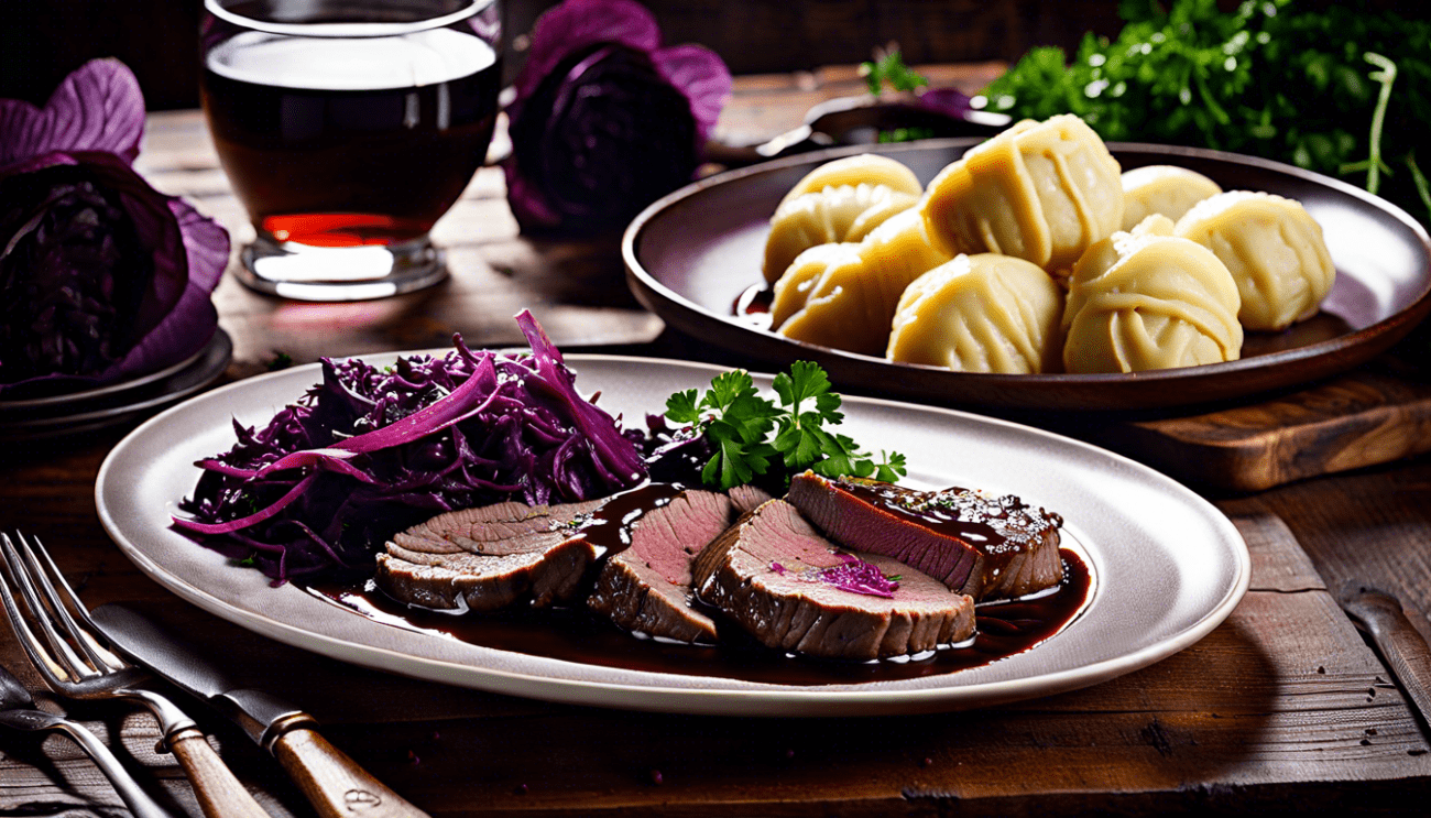 Sauerbraten mit Rotkohl und Kartoffelknödel