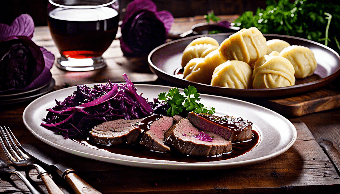 Sauerbraten mit Rotkohl und Kartoffelknödel