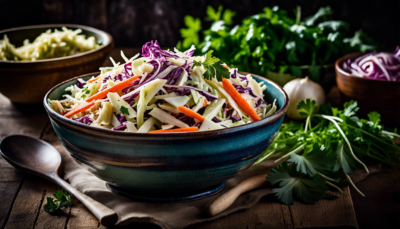 Coleslaw - Krautsalat in einer dekorativen Schüssel serviert